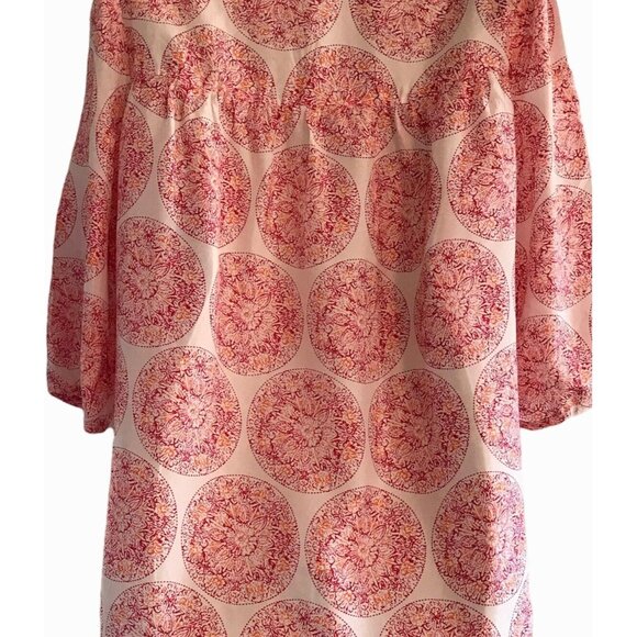 Calypso St Barth Target Women's Large Silk Pink Red Floral Print Tunic Blouse - Picture 4 of 10